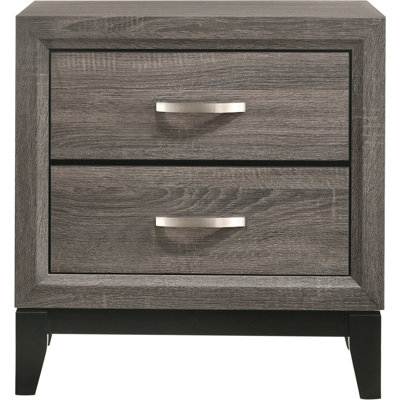 2 - Drawer Nightstand In Grey Oak For Bedroom Use, Blend Of Natural Texture And Contemporary Grey, Two Large Drawers Storage, Metal Handles Sleek Appearance, Rectangular Silhouette, Base, 23.5 Inches