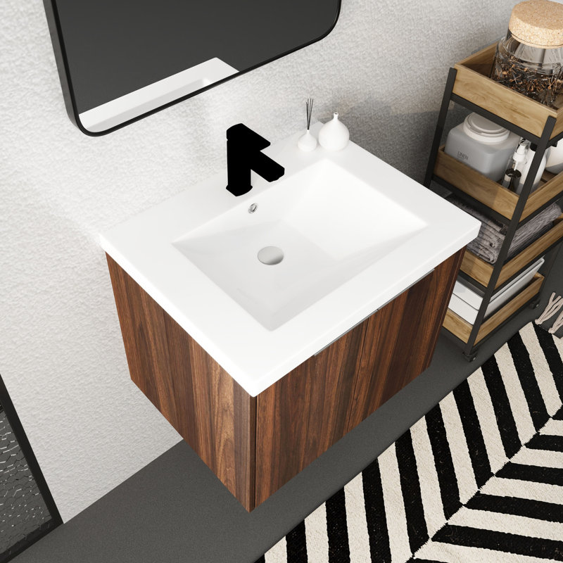 Armoire de salle de bain moderne avec lavabo 24 po - Portes à fermeture en douceur, fixation flottante pour salle de bain 24 po, fixation, salle de bain adaptée