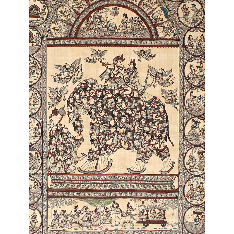 Radha Krishna sur un éléphant à l'intérieur de Krishna Leela | Peinture de Patta | Odisha Art