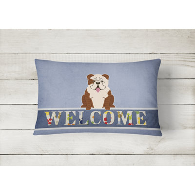  English Bulldog Brindle Welcome Lumbar Pillow