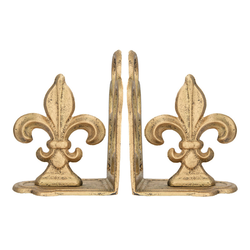 Serre-livres décoratif en métal vieilli fleur de lis, Or