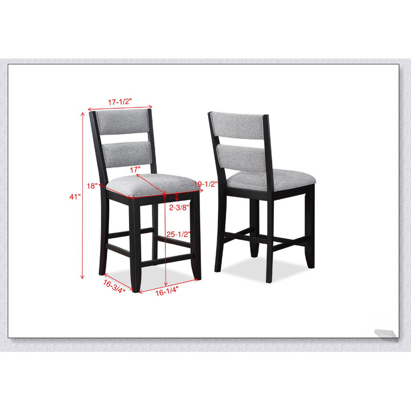 Ensemble de 2 chaises d'appoint à hauteur de comptoir de style campagnard noir avec siège et dossier rembourrés gris, fabrication en bois durable