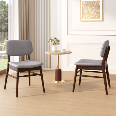 Ensemble de 2 chaises de salle à manger rembourrées Mid-Century avec structure en bois d'hévéa