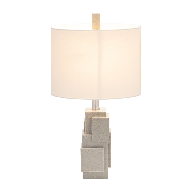 Indeigh Table Lamp Resin Polyresin Geometric Stacked Block Design 22" Gray Non-Woven Fabric Shade Bedroom Living Room Office