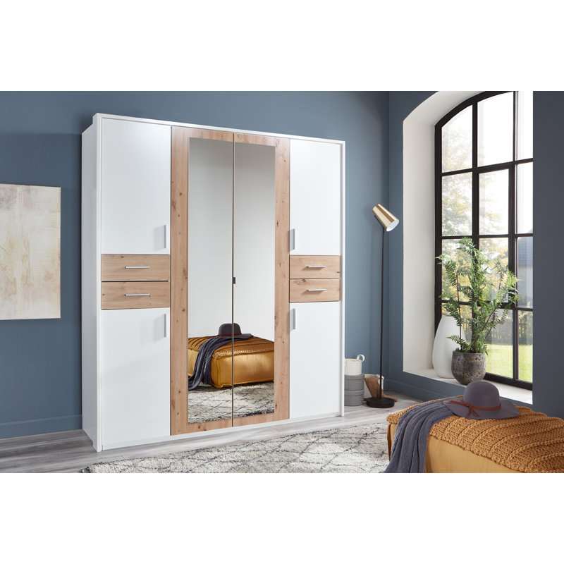 Jaclynn Manufactured Wood Wardrobe, White/Artisan Oak, 208cm H x 180cm W x 58cm D