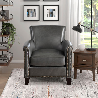 Classic Traditional Accent Chair 1Pc Solid Wood Frame Top-Grain Leather Nailhead Trim Living Room Furniture