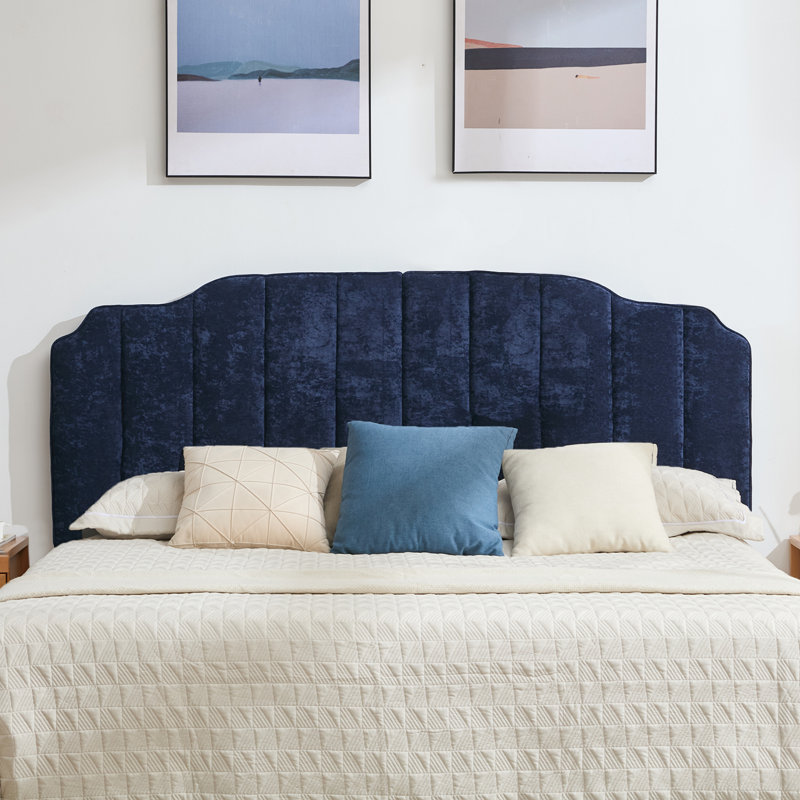 Vertical Channel Tufting Upholstered Headboard Adjustable Height & Width Bed Head Board, Full / Queen, Blue