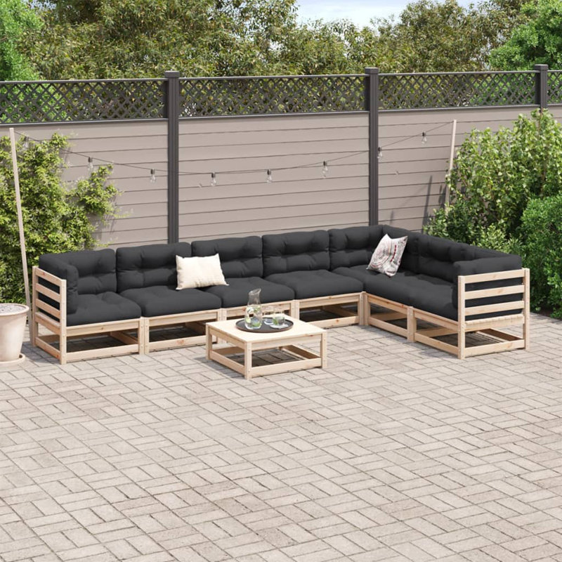Ensemble de canapé de patio en bois massif 8 pièces Latitude Run®, Pin naturel, Gris anthracite