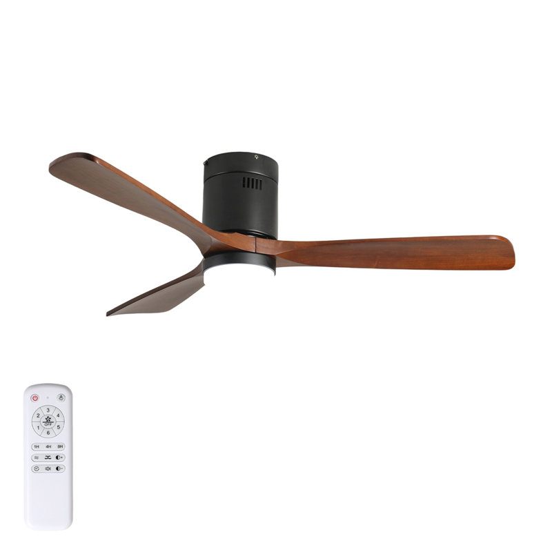 Ventilateur de plafond de 52 pouces avec lumière, 3 pales en bois, télécommande, moteur à courant continu réversible pour le salon (noir + noyer foncé)