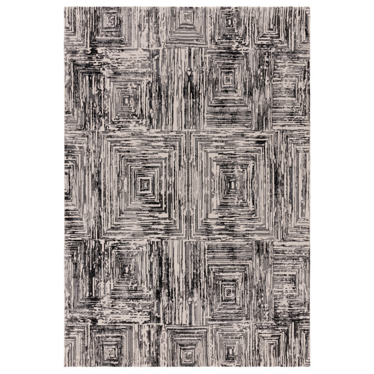 Brenetta Geometric Shapes Charcoal Area Rug