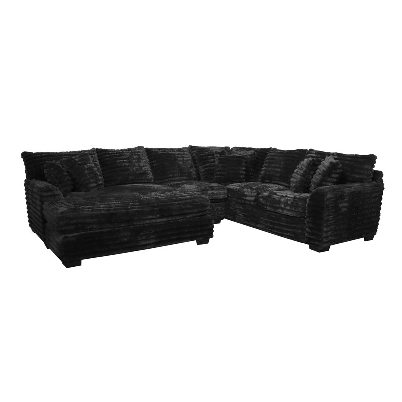 Gus Sectional with Cuddler, Black Polyester Blend
