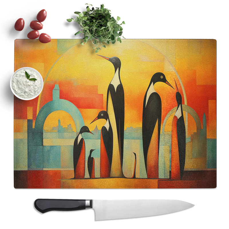 Penguin Art Deco  Glass Chopping Board