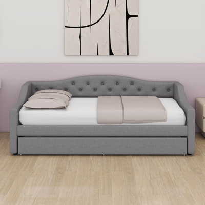Twin XL Upholstered Daybed With Trundle & LED Belt, Linen Tufted Day Bed For Living Room, Bedroom by Mercer41