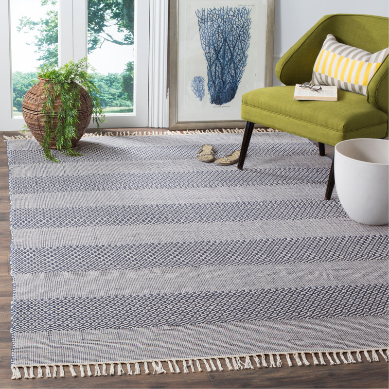Annia Hand Woven Cotton Striped Rug, Rectangle 6' x 9'