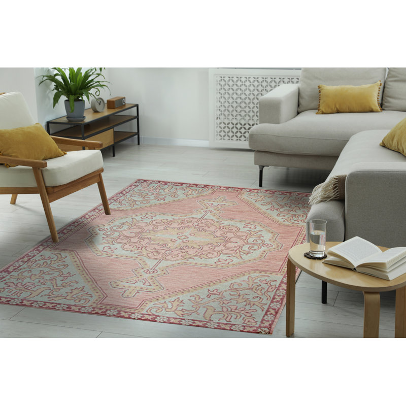 Tapis oriental rose en laine noué à la main Lydia, Rectangle 8 pi x 10 pi
