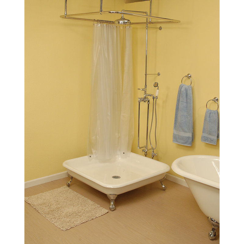 The Panorama 42-Inch Cast Iron Square Shower Pan with Tub Legs Strom Living, Chrome/White