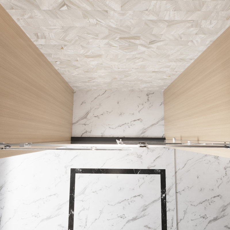 56 - 60 "W X 76" H Bathroom Single Sliding Shower Door With 1/4"  6 Mm  Clear Tempered Glass, Proof Film, Stainless Steel Handle And Square Tube Track In Brushed Nickel, American Style, Smooth