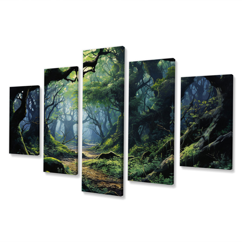 Chêne vert, chuchotement des ombres II, art mural sur toile, 5 panneaux