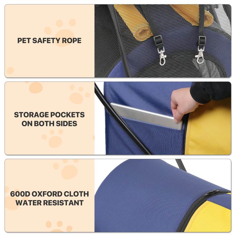 Navy Blue Double Pet Stroller with Detachable Carriers