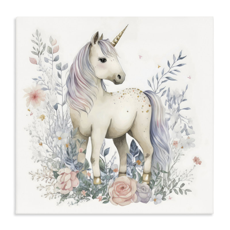 Licorne dans une délicate toile de forêt florale, design par Creative Studio, H 17 po x l 17 po