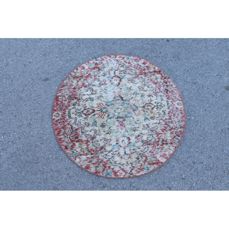 Tapis turc rond fabriqué à la main de style Oushak pour un tapis-cadeau décoratif pour entrée ou petit espace