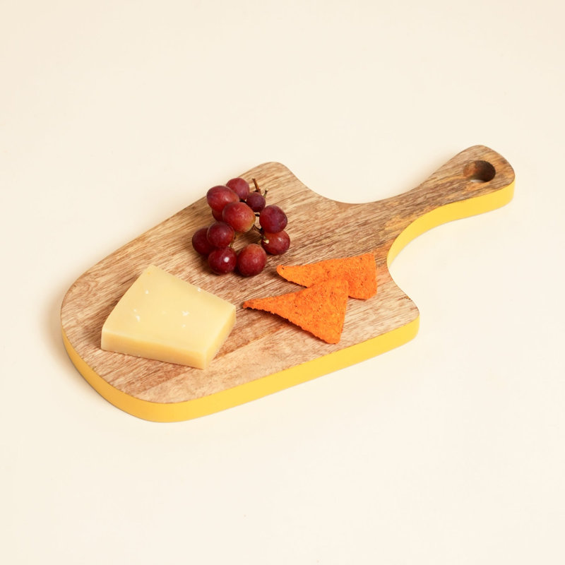 Yellow Edge Mango Wood Serving Board with Handle – Wooden Cheese & Charcuterie Board, 30.5 cm