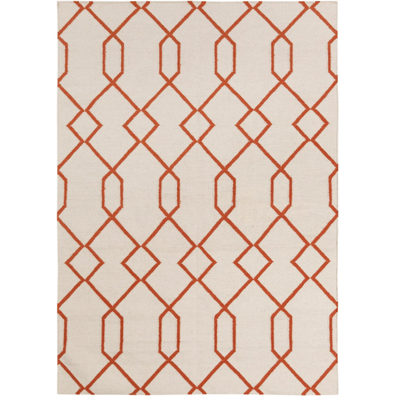 Red Geometric 3' x 5' Wool Cotton Handmade Rug