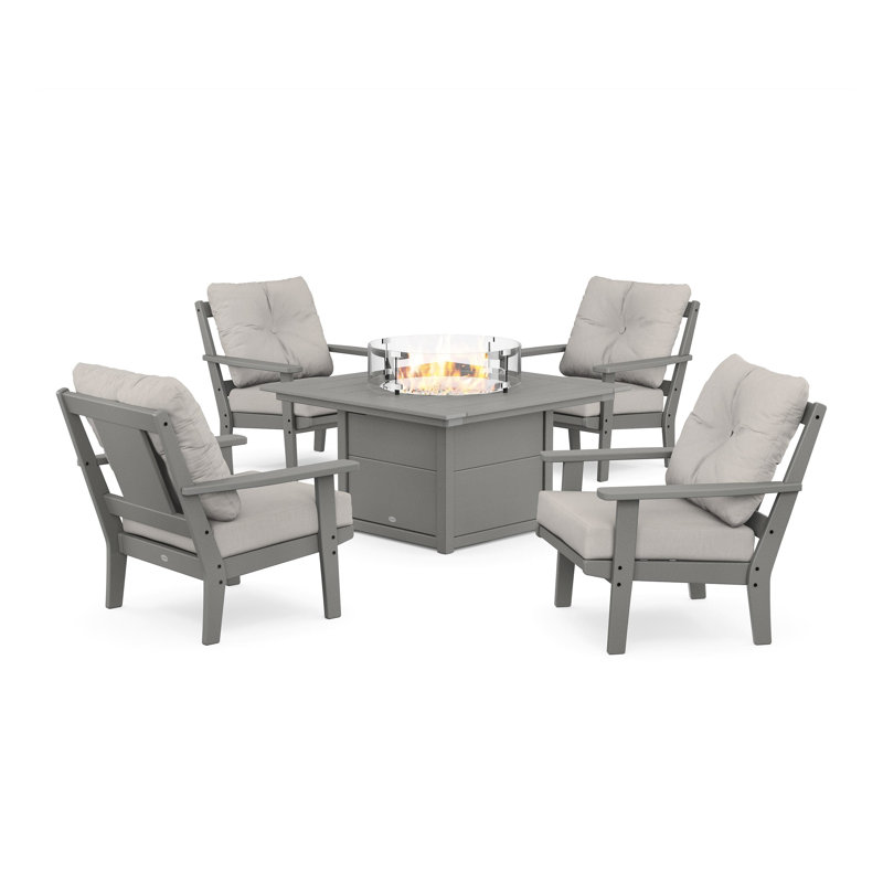 Prairie 5 Piece Multiple Chairs Seating Group with Cushions, Mahogany, Ash Charcoal