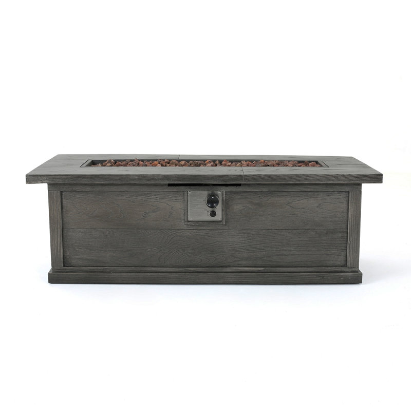 56" Outdoor 50,000 BTU Rectangular Mgo Concrete Propane Fire Pit, Grey Wood Pattern (Tank Cover Not Included), Gray