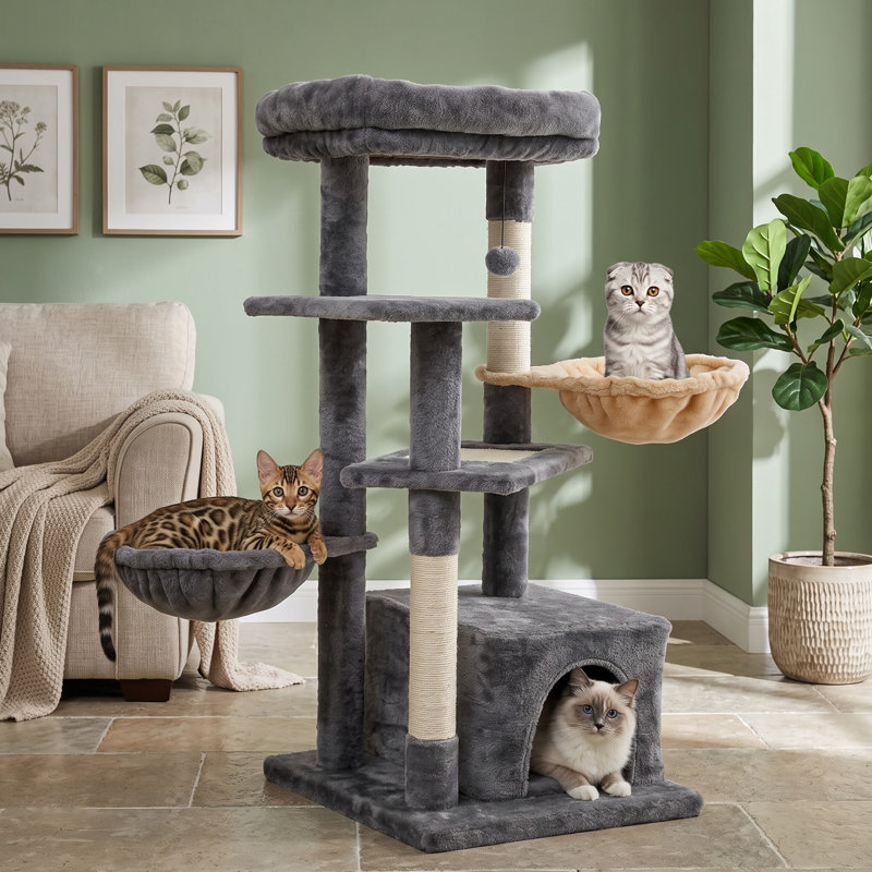 Hamac pour arbre à chat gris extra-large de 31,5 cm de profondeur, conçu comme un accessoire confortable et un hamac de remplacement pour un arbre à chat.
