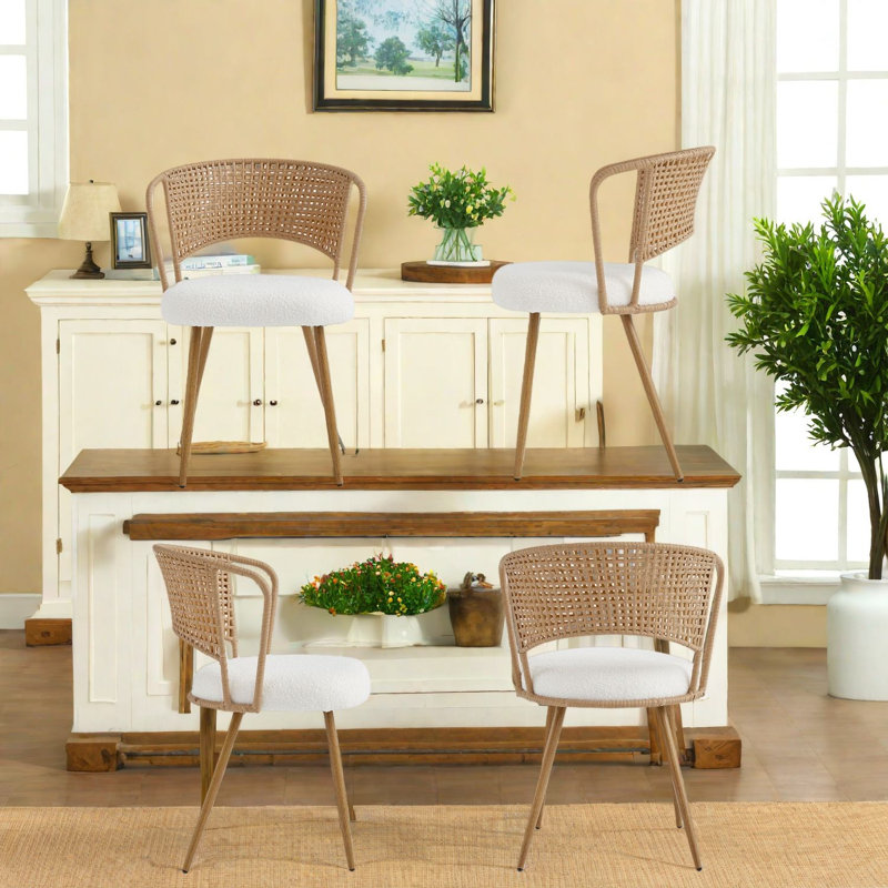 Chaises de salle à manger confortables, style campagnard en métal rotin pour la maison de cuisine