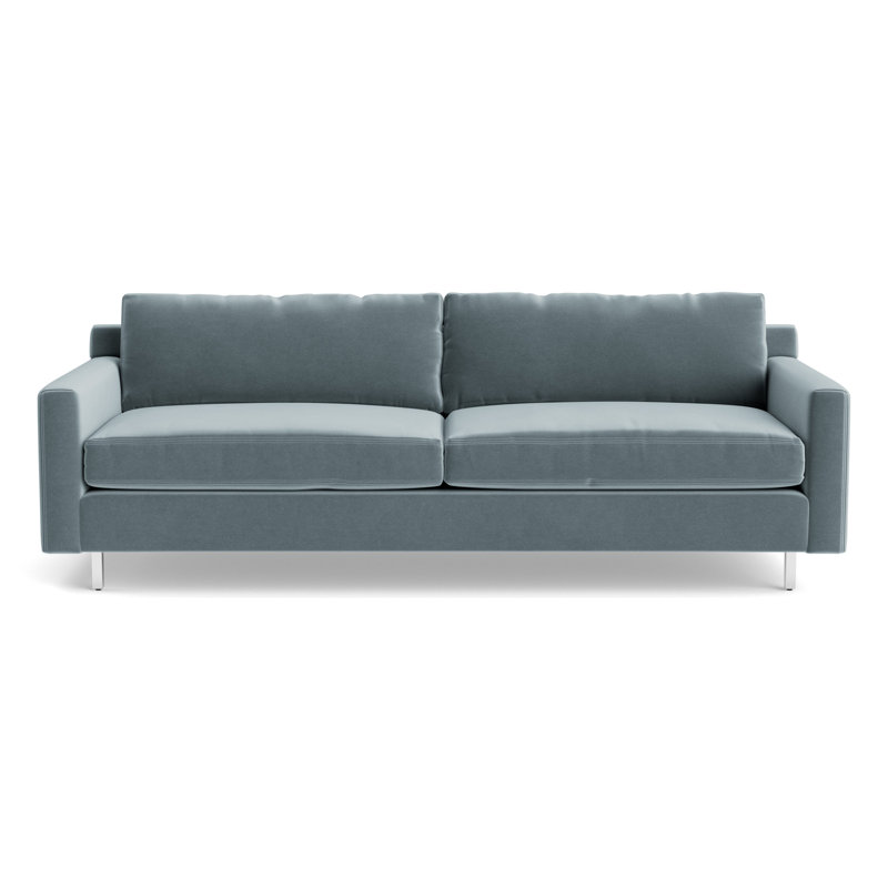Hunter No Welt 100 Sofa with Metal Leg, Performance Velvet - Harbor, Polished Stainless Steel
