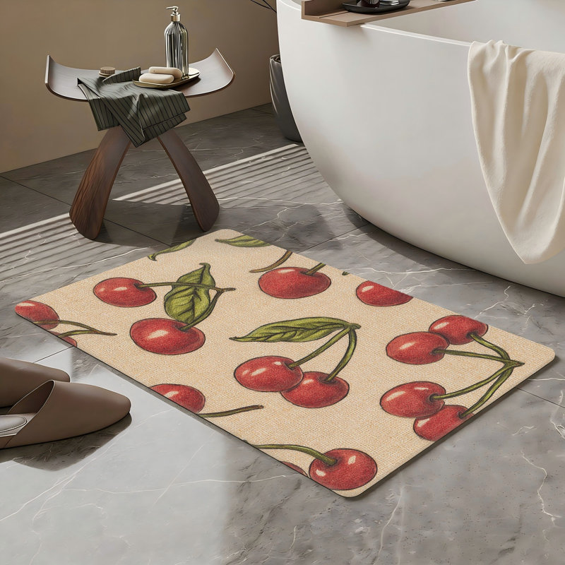 Tapis pour salle de bain Vintage Red Cherry 20 po x 32 po beige