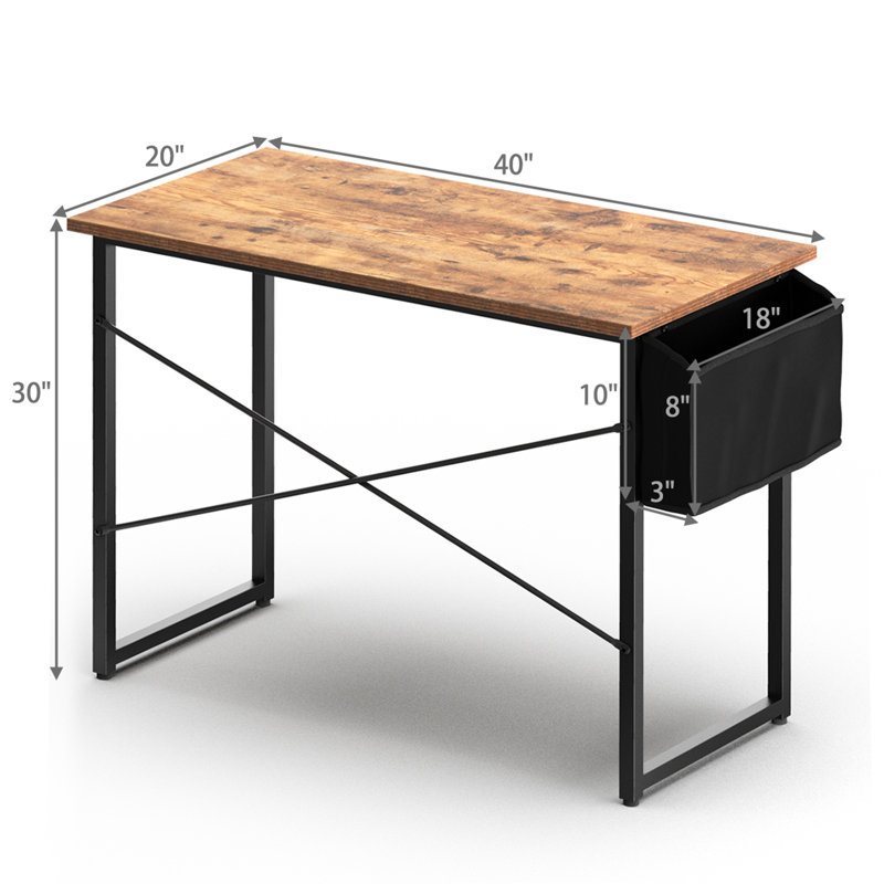 Bureau, Brun rustique / noir, H 30 po x l 40 po x P 20 po