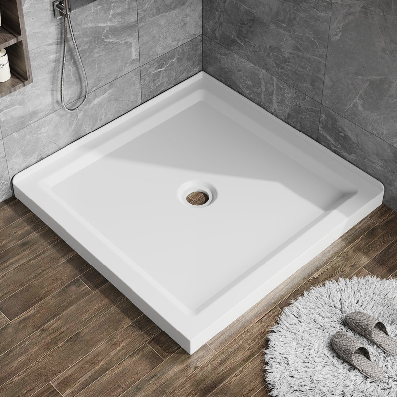 36" W x 36" D Square Shower Base 3.5" Height Acrylic Anti-slip Single Threshold Shower Base, White