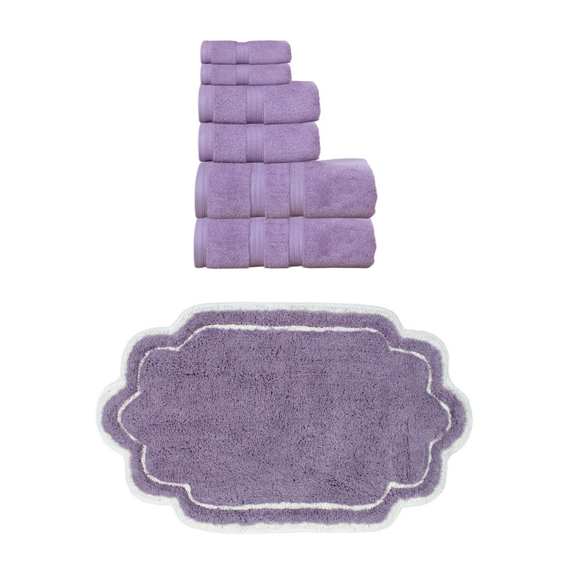 Ensemble de serviettes de bain et tapis de bain 100% coton Talbert Collection, Ensemble de serviettes 7 pièces, Mauve