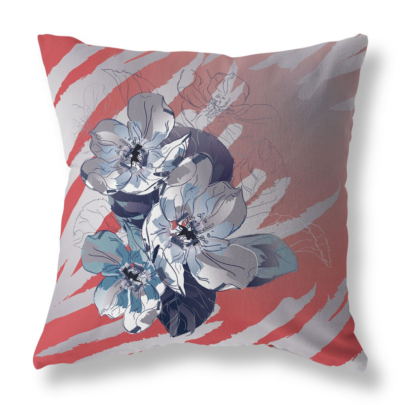Coussin Rosemary Romance, H 16 po x l 16 po, Bleu/rouge/argenté