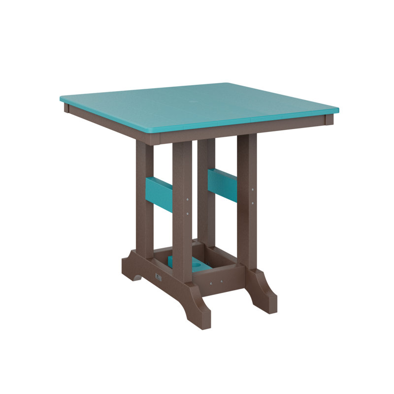 Garden Classic Outdoor Square Bar Table, Chocolate Brown, Aruba Blue, 35.5" H x 33" W x 33" D