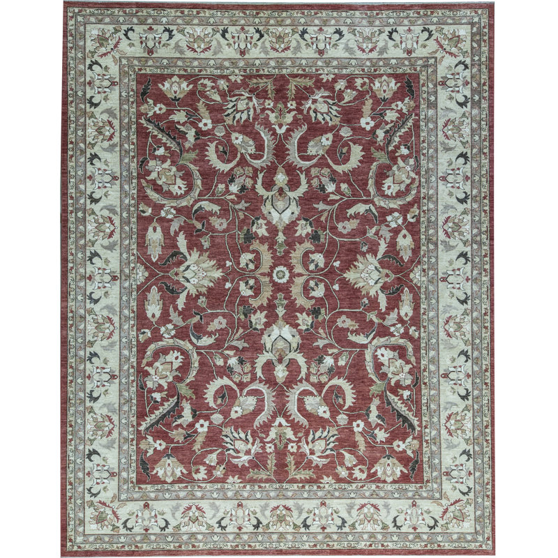Wool Oriental Area Rug in Rust/Ivory