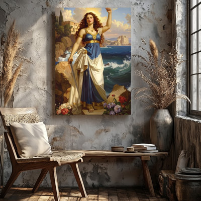 «Goddess Of The Sea», femme héroique classique avec épée et vue sur la mer, art mural prêt à accrocher