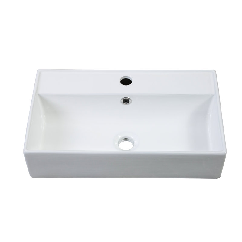 Lavabo vasque en céramique blanc brillant 21,6 po, lavabo 24V06 - 21 pour salle de bain, vernis lisse, construction, lavabo durable et facile à entretenir, matériau, lignes, installation