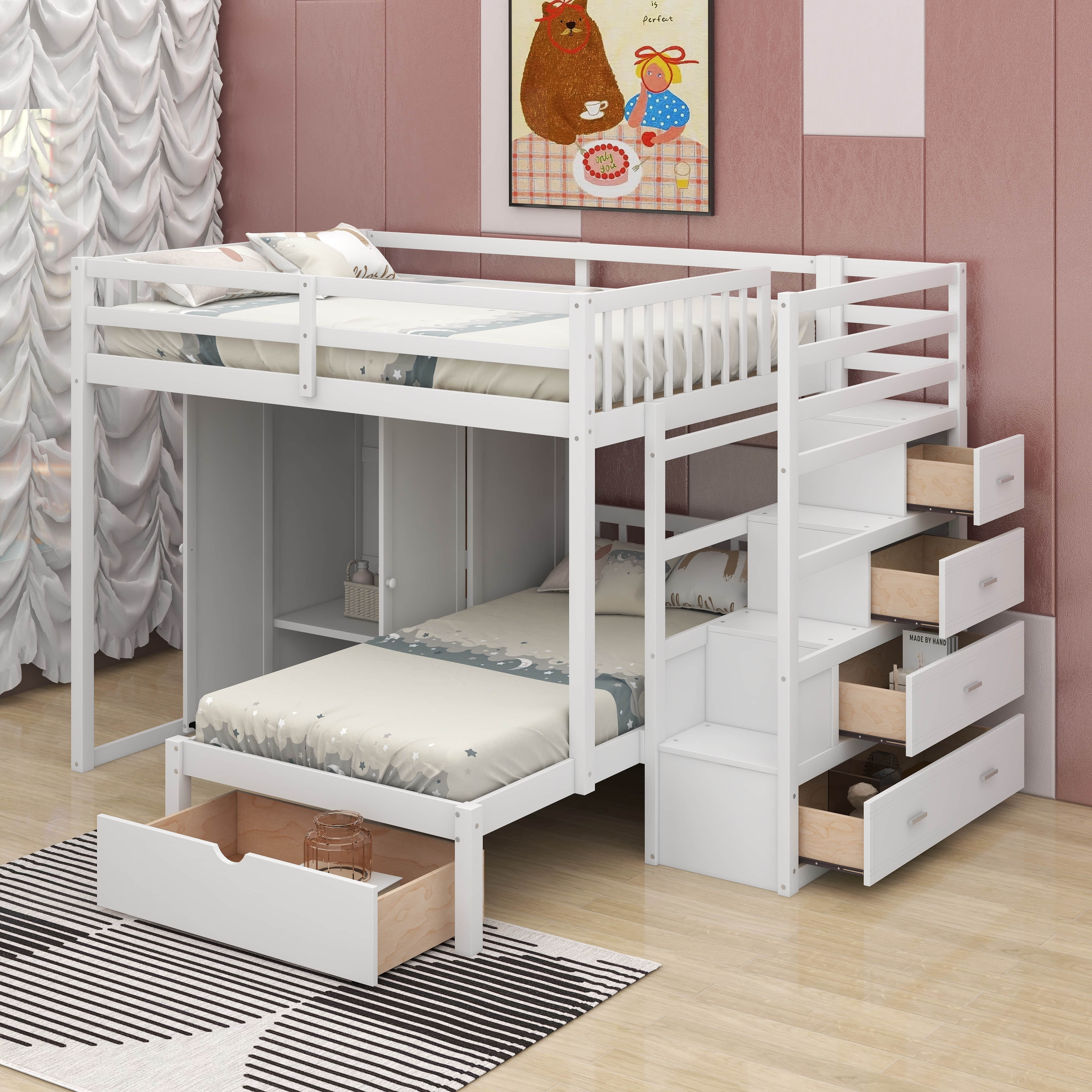 Harriet Bee Full Over Twin Bunk Bed With Wardrobe And Drawers - Wayfair ...