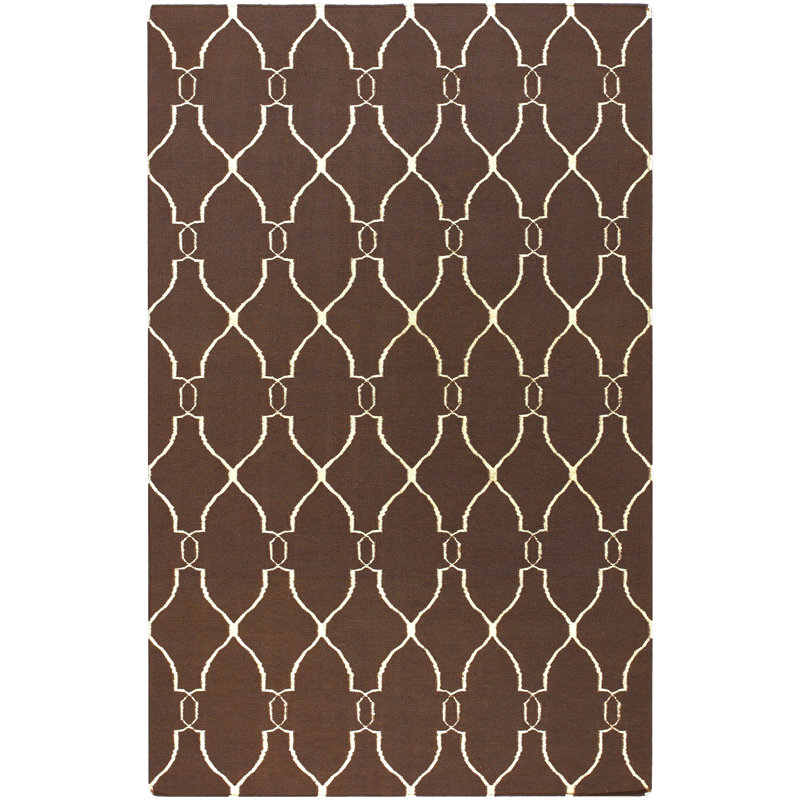 Tapis chocolat / ivoire en laine tissé à la main à motif géométrique Findley, Rectangle 3 pi 6 po x 5 pi 6 po