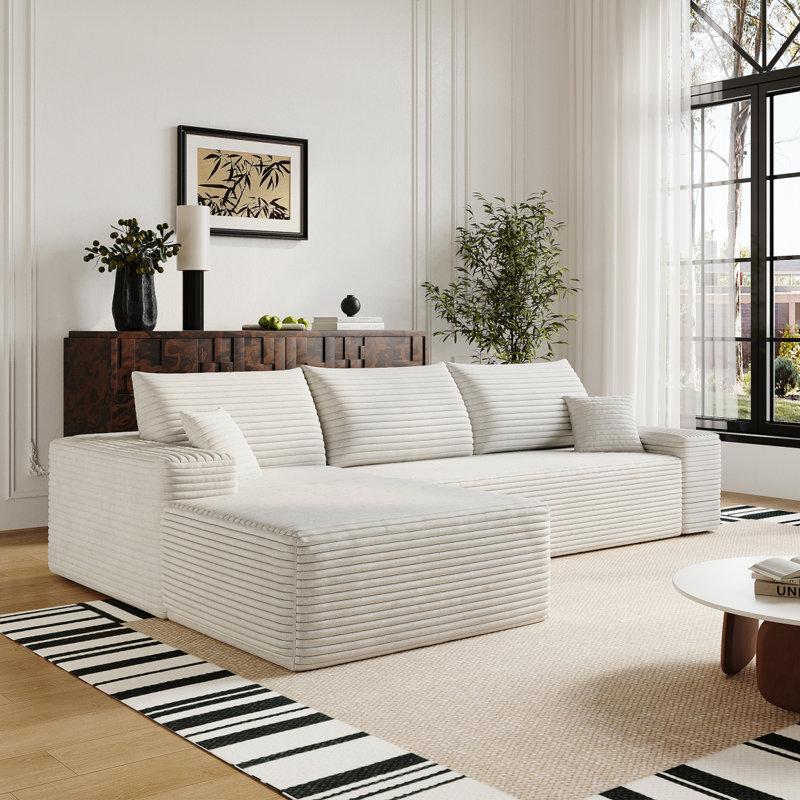 Canapé modulaire Boneless de 107 po avec méridienne en forme de L, canapé modulaire moderne avec assise profonde, canapé rembourré, aucun assemblage requis (tissu en velours côtelé moelleux)