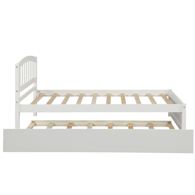  Platform Bed Wood Frame with Trundle, Timeless and Practical, Blanc