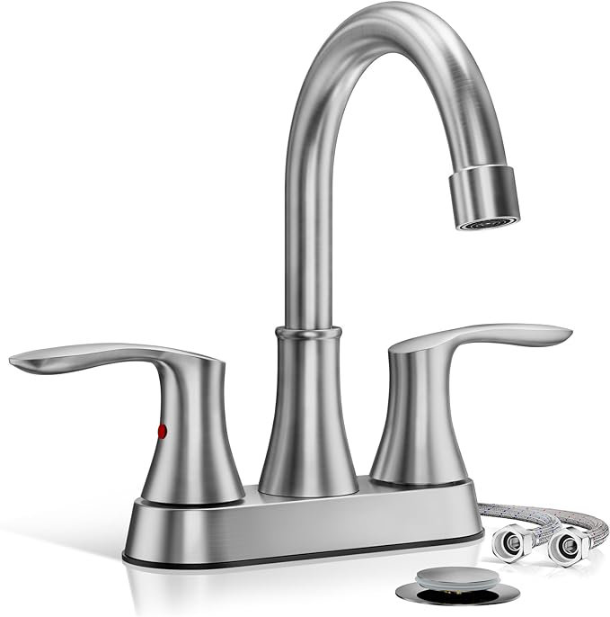 NO 2-handle Bathroom Faucet with Drain Assembly, Brushed Nickel