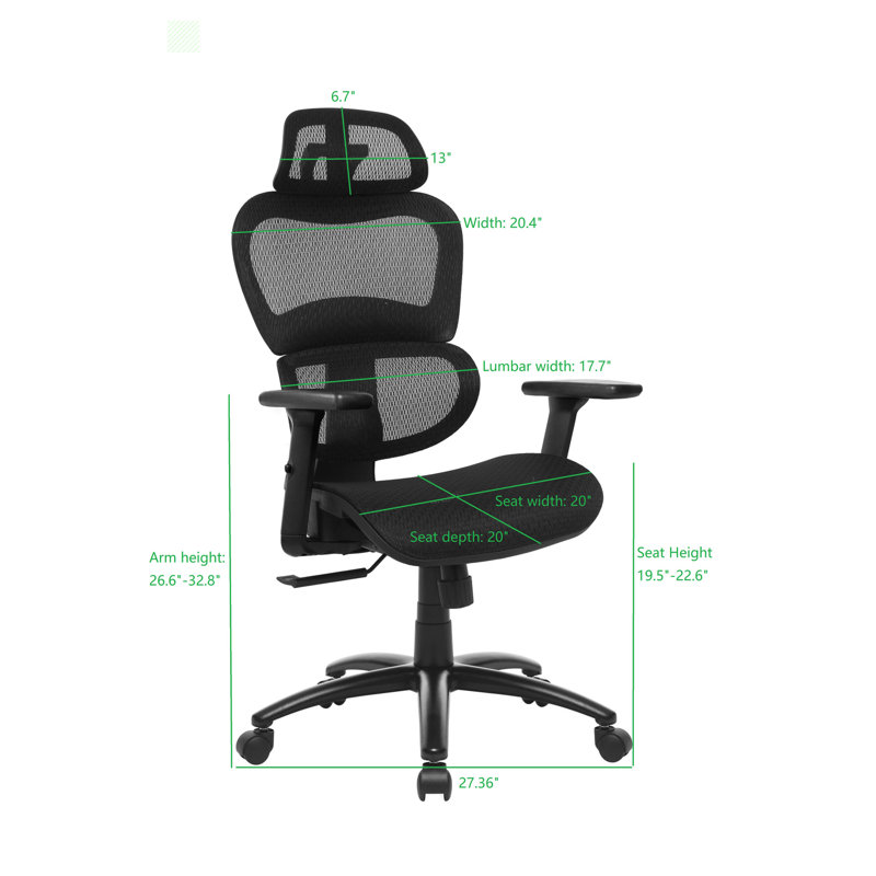 Chaise ergonomique en filet avec accoudoirs 3D