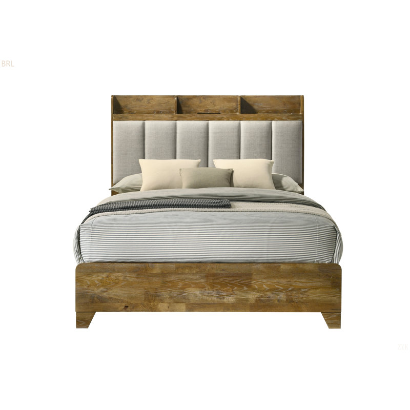 Light Aspen Brown Bed W/USB, Queen