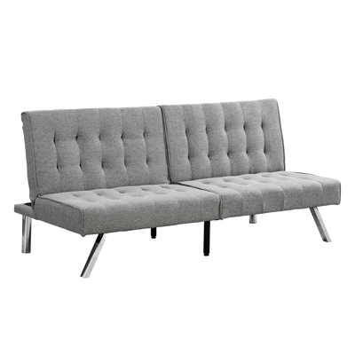Futon Bed Grey, Wood Frame With Stainless Leg, Space Saving Furniture In Comfortable And Fusion