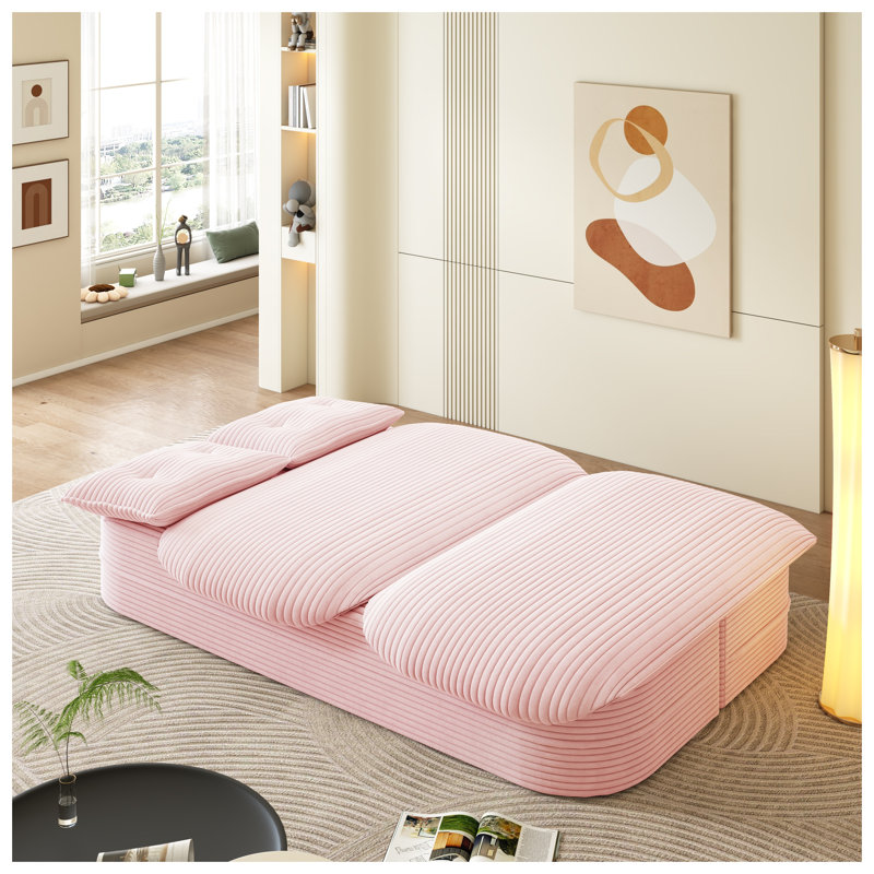 Canapé-lit de 78,7 po convertible moderne avec couverture, canapé en velours côtelé rose pour le salon, Rose
